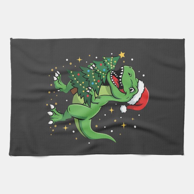 Christmas Dinosaur Santa T Rex Tea Towel (Horizontal)