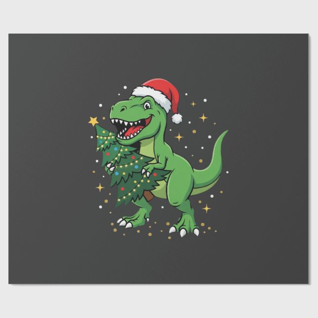 Christmas Dinosaur Santa T Rex Wrapping Paper (Flat)