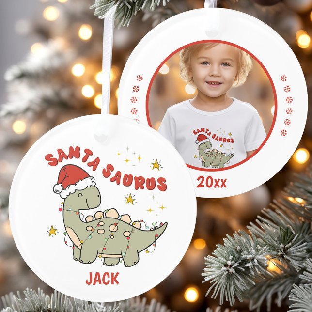 Christmas Dinosaur Santasaurus Name Photo Ornament (Christmas Dinosaur Santasaurus Name Photo Ornament)