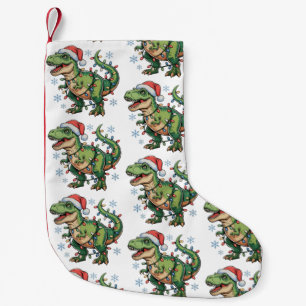 Christmas Dinosaur T Rex Merry Xmas Lights Santa Small Christmas Stocking