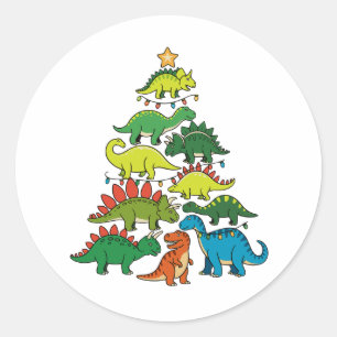 Christmas Dinosaur T Rex Tree Xmas Lights Festive Classic Round Sticker