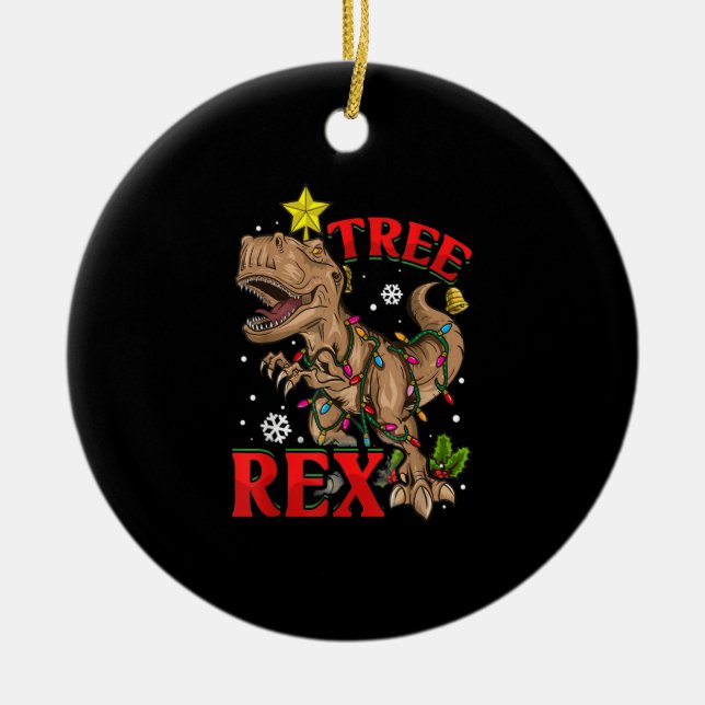 Christmas Dinosaur Tree Rex Lights T Rex Xmas   Ceramic Tree Decoration (Front)