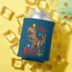 Christmas Dinosaur Tree Rex Lights TRex Xmas Gift Can Cooler