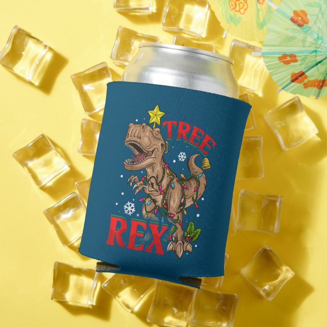 Christmas Dinosaur Tree Rex Lights TRex Xmas Gift Can Cooler (In Situ Summer)