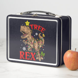 Christmas Dinosaur Tree Rex Lights TRex Xmas Gift Metal Lunch Box