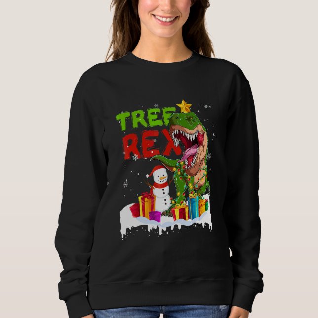 Christmas Dinosaur Tree Rex Pyjamas Funny Christma Sweatshirt (Front)