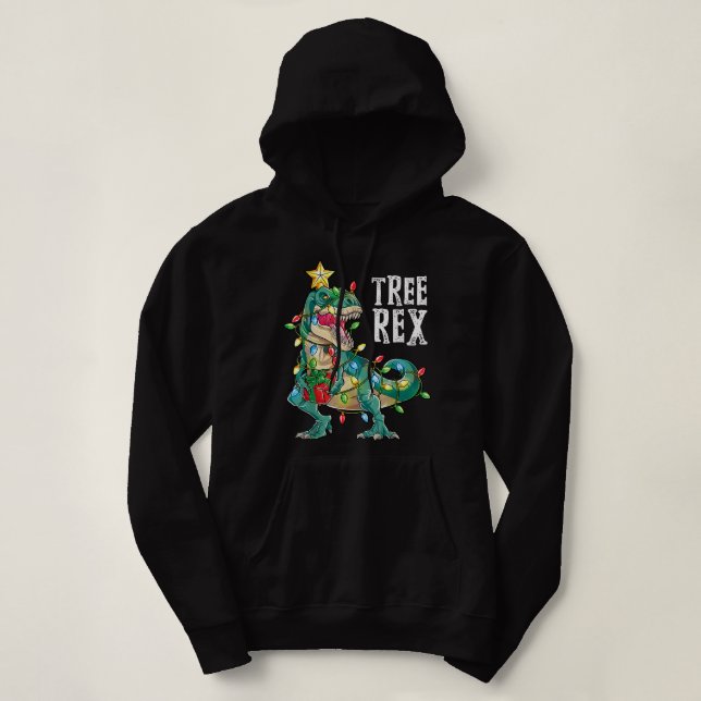 Christmas Dinosaur Tree Rex Pyjamas Men Boys Xmas  Hoodie (Design Front)