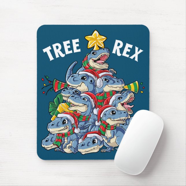Christmas Dinosaur Tree Rex Pyjamas Men Boys Xmas Mouse Pad (With Mouse)