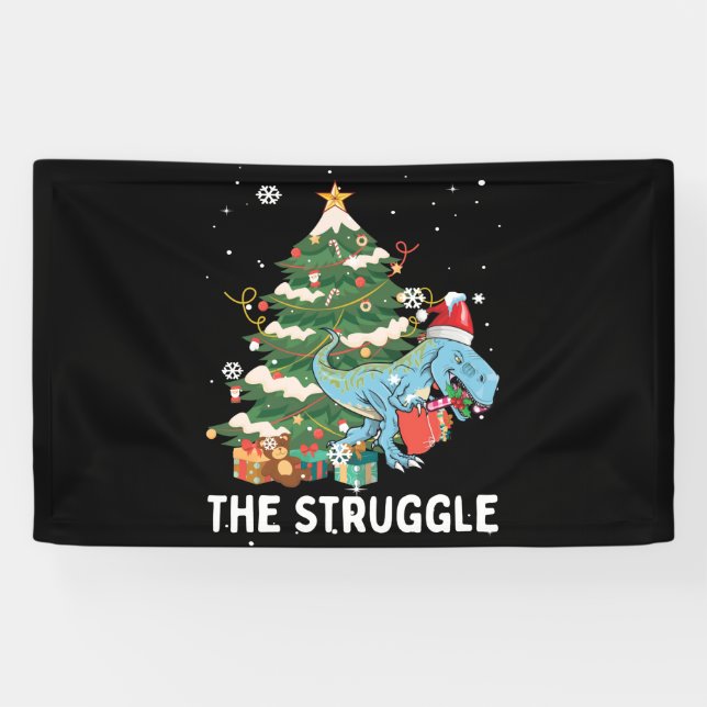 Christmas Dinosaur Tree Rex Pyjamas Struggle Banner (Horizontal)