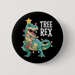 Christmas Dinosaur Tree Rex Pyjamas Xmas Lights  6 Cm Round Badge