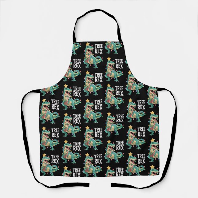 Christmas Dinosaur Tree Rex Pyjamas Xmas Lights  Apron (Front)
