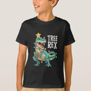 Christmas Dinosaur Tree Rex Pyjamas Xmas Lights T-Shirt