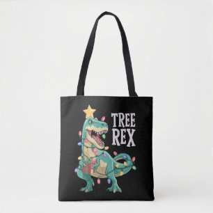 Christmas Dinosaur Tree Rex Pyjamas Xmas Lights  Tote Bag