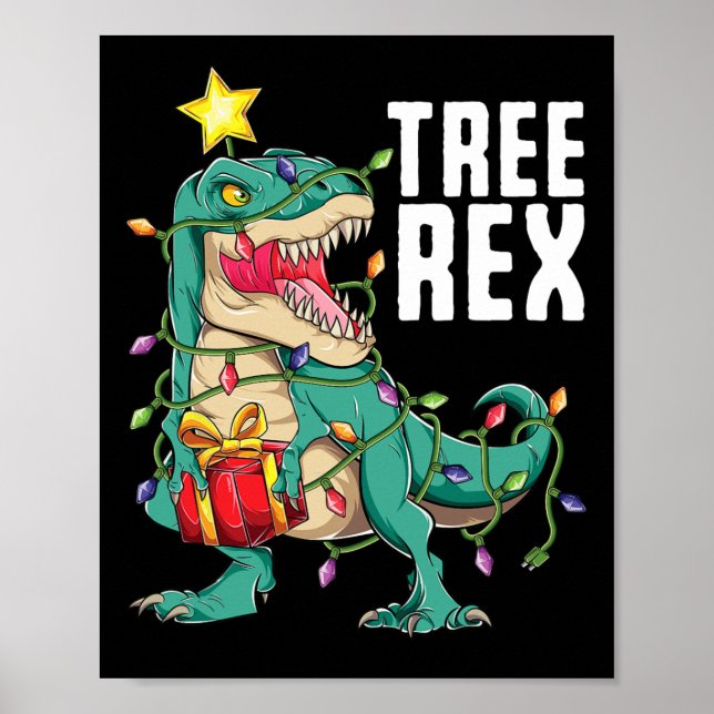 Christmas Dinosaur Tree Rex Trex Pyjamas Men Boys  Poster (Front)