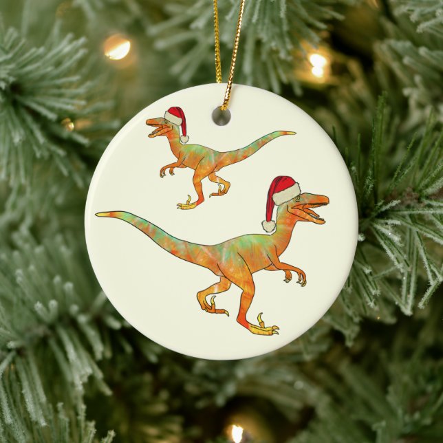 Christmas dinosaur Velociraptor santa Ceramic Tree Decoration (Tree)