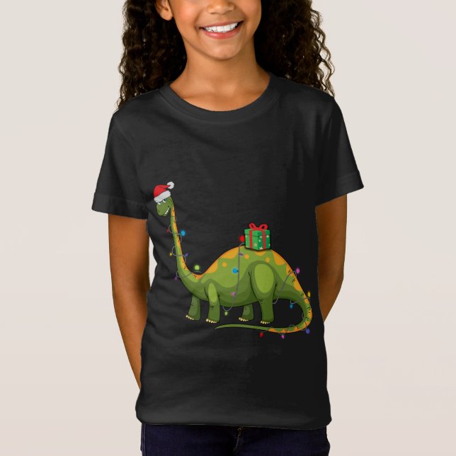 Christmas Dinosaur With Lights Christmas Tree Rex T-Shirt (Front)
