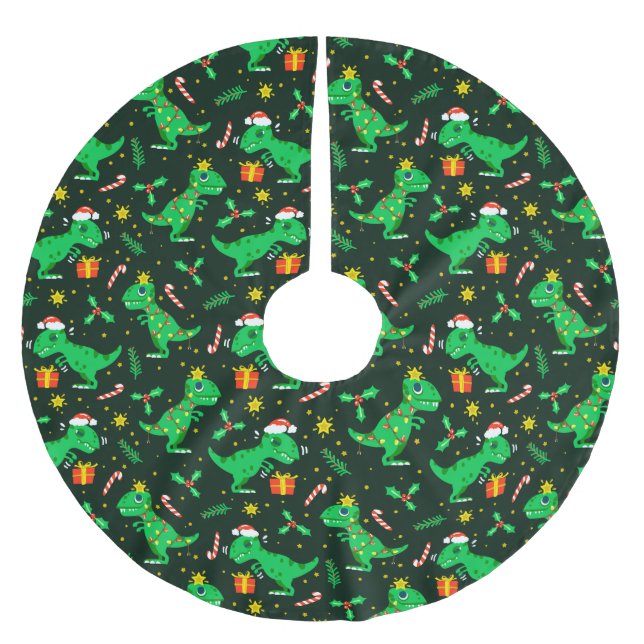Christmas Dinosaurs Brushed Polyester Tree Skirt (Front)