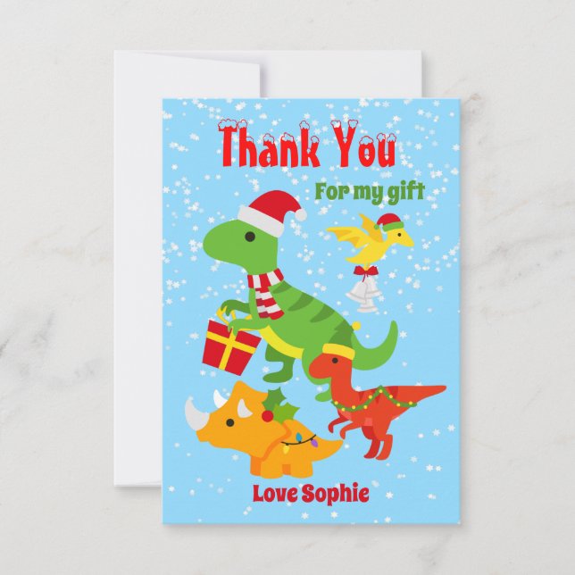 Christmas Dinosaurs Kids Thank You Card (Front)