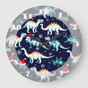 Christmas Dinosaurs Large Clock