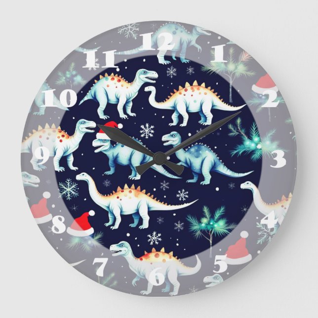 Christmas Dinosaurs  Large Clock (Front)