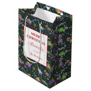 Christmas Dinosaurs Personalised Medium Gift Bag