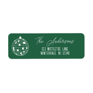 Christmas Disco Ball Green & White Return Address