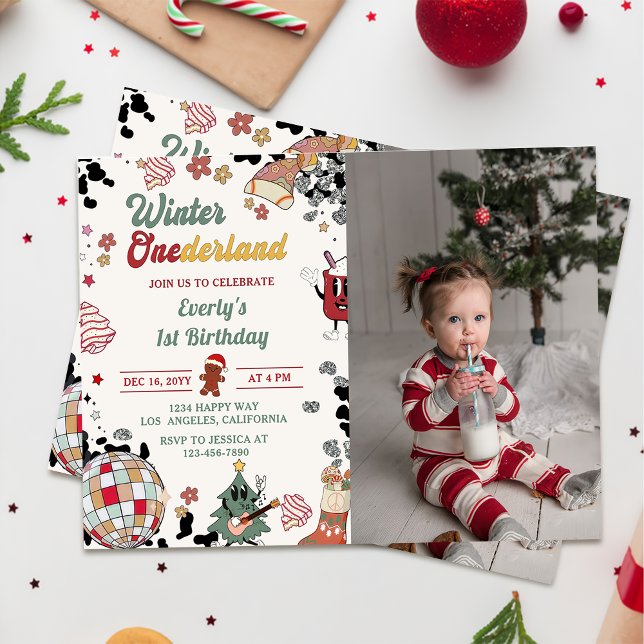 Christmas Disco Ball Onederful Birthday Photo Invitation (Creator Uploaded)