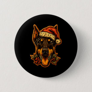 Christmas Doberman Dog With Santa Hat Gingerbread  6 Cm Round Badge