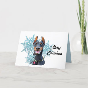 Christmas Doberman Pincher Snowflakes    Holiday Card