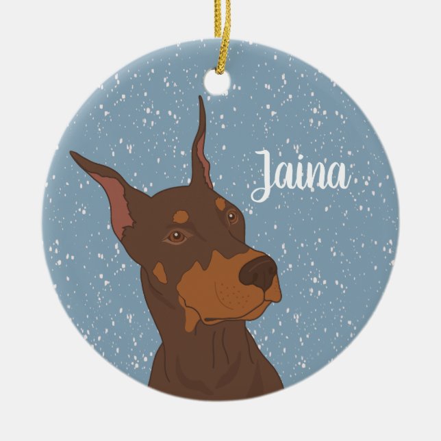 Christmas Doberman Pinscher  Ceramic Tree Decoration (Front)