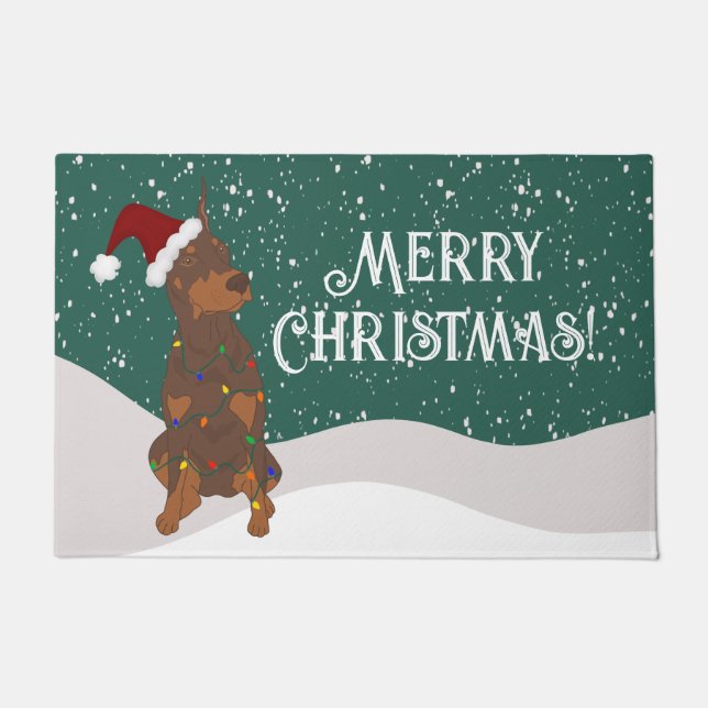 Christmas Doberman Pinscher  Doormat (Front)