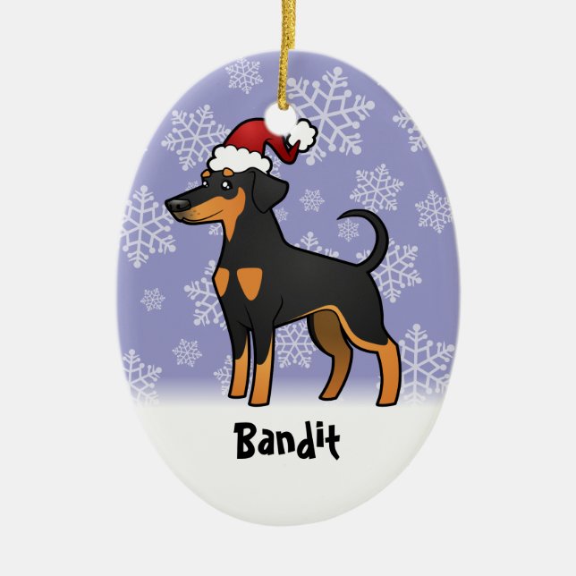 Christmas Doberman Pinscher (floppy ears) Ceramic Tree Decoration (Front)