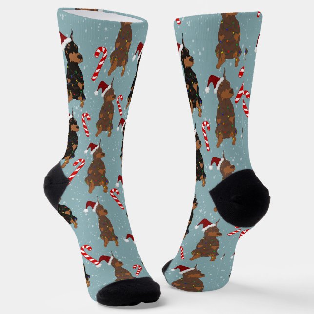 Christmas Doberman Pinscher Socks (Angled)
