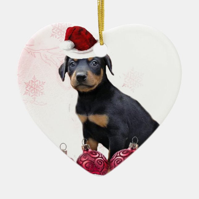 Christmas Doberman puppy Ceramic Tree Decoration (Front)
