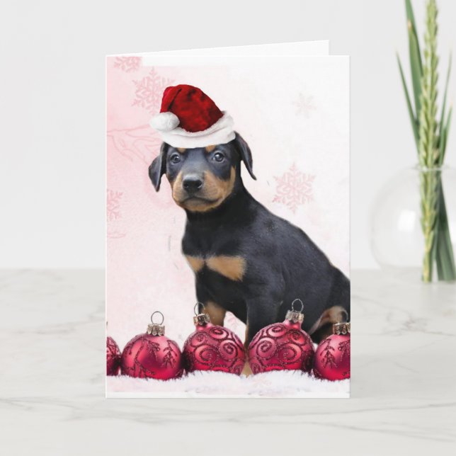 Christmas Doberman puppy greeting card (Front)