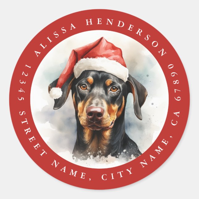 Christmas Doberman Round Stickers (Front)