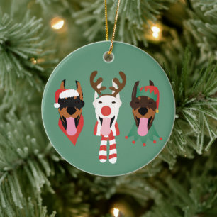 Christmas Dobermann Dogs Ceramic Tree Decoration