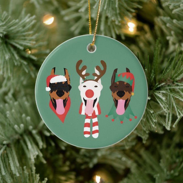 Christmas Dobermann Dogs Ceramic Tree Decoration (Tree)