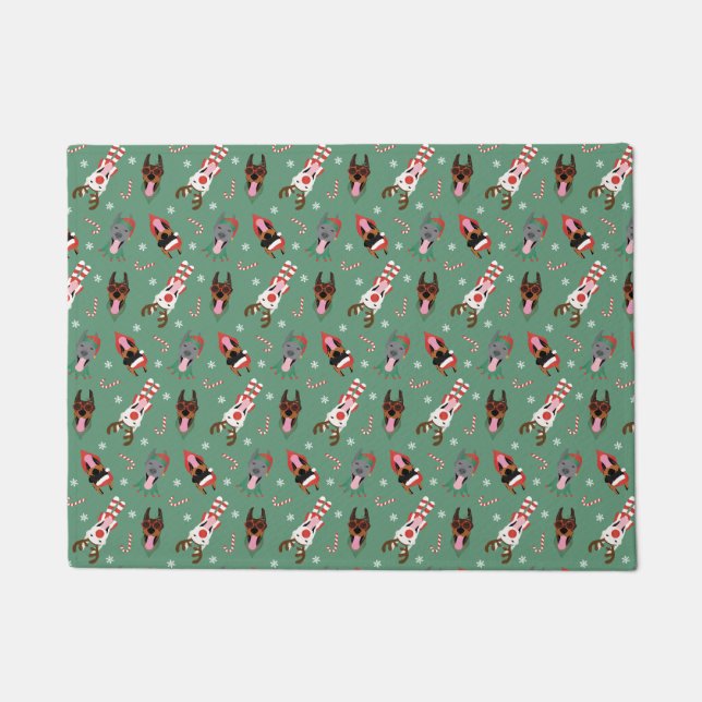 Christmas Dobermann Dogs Doormat (Front)