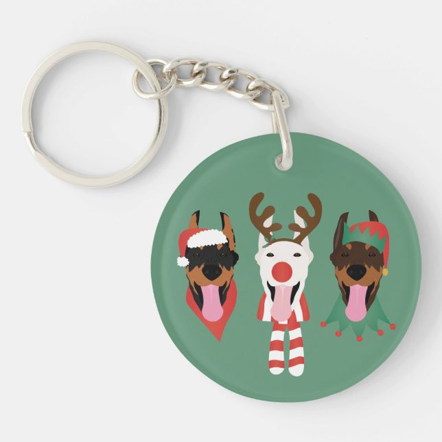 Christmas Dobermann Dogs Key Ring (Front)