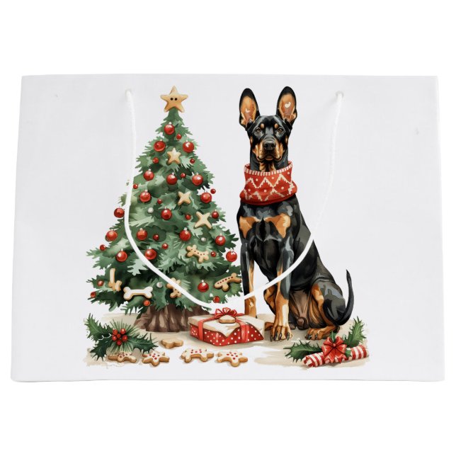 Christmas Dobermann Dogs Large Gift Bag (Front)