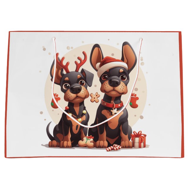 Christmas Dobermann Dogs Large Gift Bag (Front)