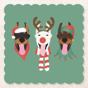 Christmas Dobermann Dogs Paper Coaster