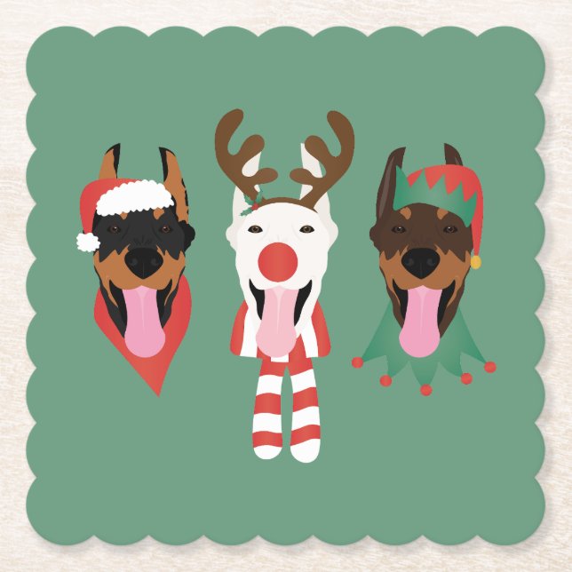 Christmas Dobermann Dogs Paper Coaster (Front)