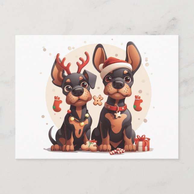 Christmas Dobermann Dogs Postcard (Front)