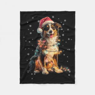 Christmas Dog Australian Shepherd Santa Xmas Women Fleece Blanket