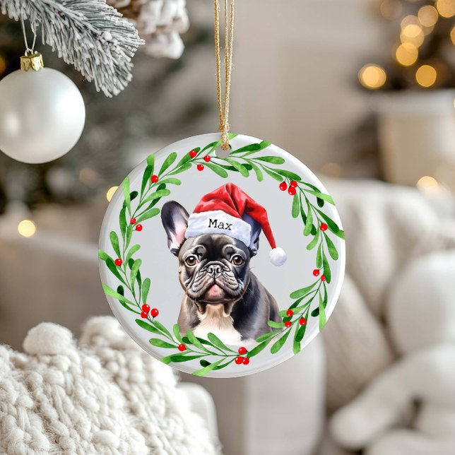 Christmas Dog Black Frenchie French Bulldog Santa Ceramic Tree Decoration (Creator Uploaded)