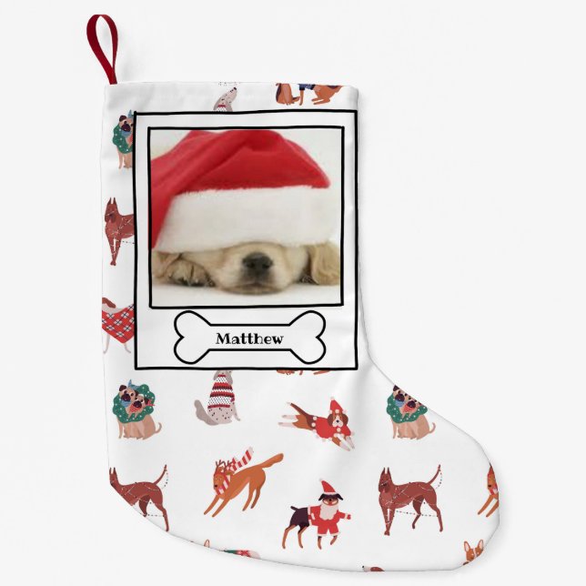 Christmas Dog Bone Pet Photo Puppy Small Christmas Stocking (Front)