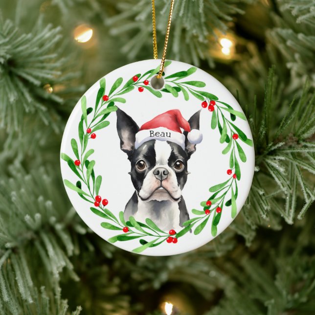Christmas Dog Boston Terrier Terrier Holidays Pet Ceramic Tree Decoration (Tree)