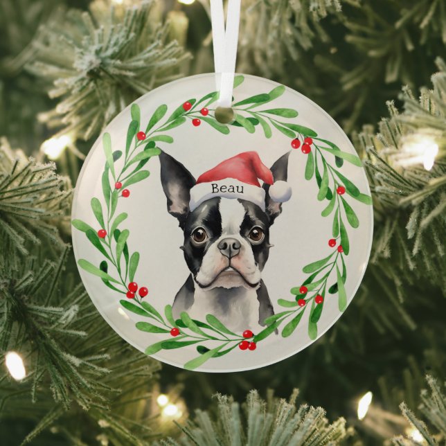 Christmas Dog Boston Terrier Terrier Holidays Pet Glass Tree Decoration (Insitu)